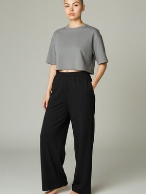 Athleta Dark Blue Wide-Leg Elastic-Waist Pants with Drawstring
